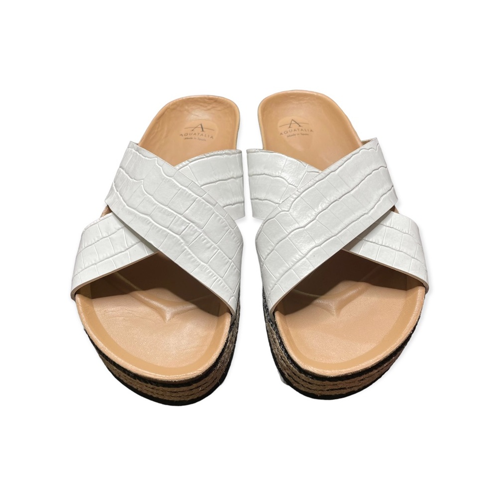 Aquatalia Womens Ariana Leather Crossover Platform Sandals White size 8 M